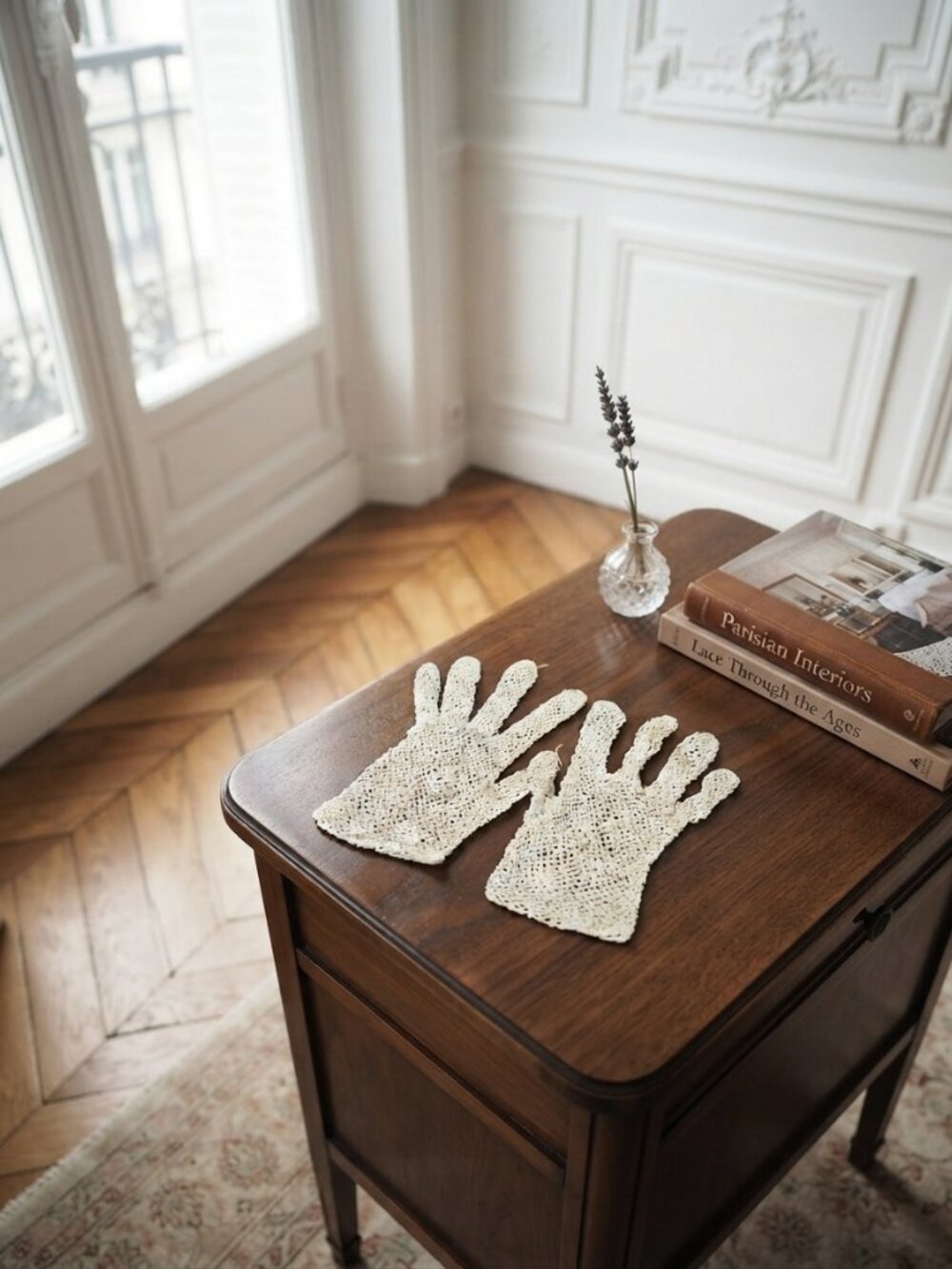 Vintage Crochet Knit Children's Gloves in Off White
